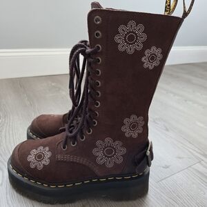 Dr. Martens 1B99 Brown Suede Flower Platform Boots